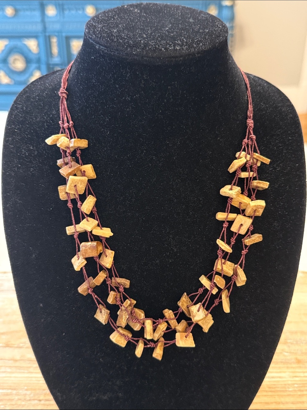 Vintage Boho Brown Tan Beaded Multi Layered Statement Necklace